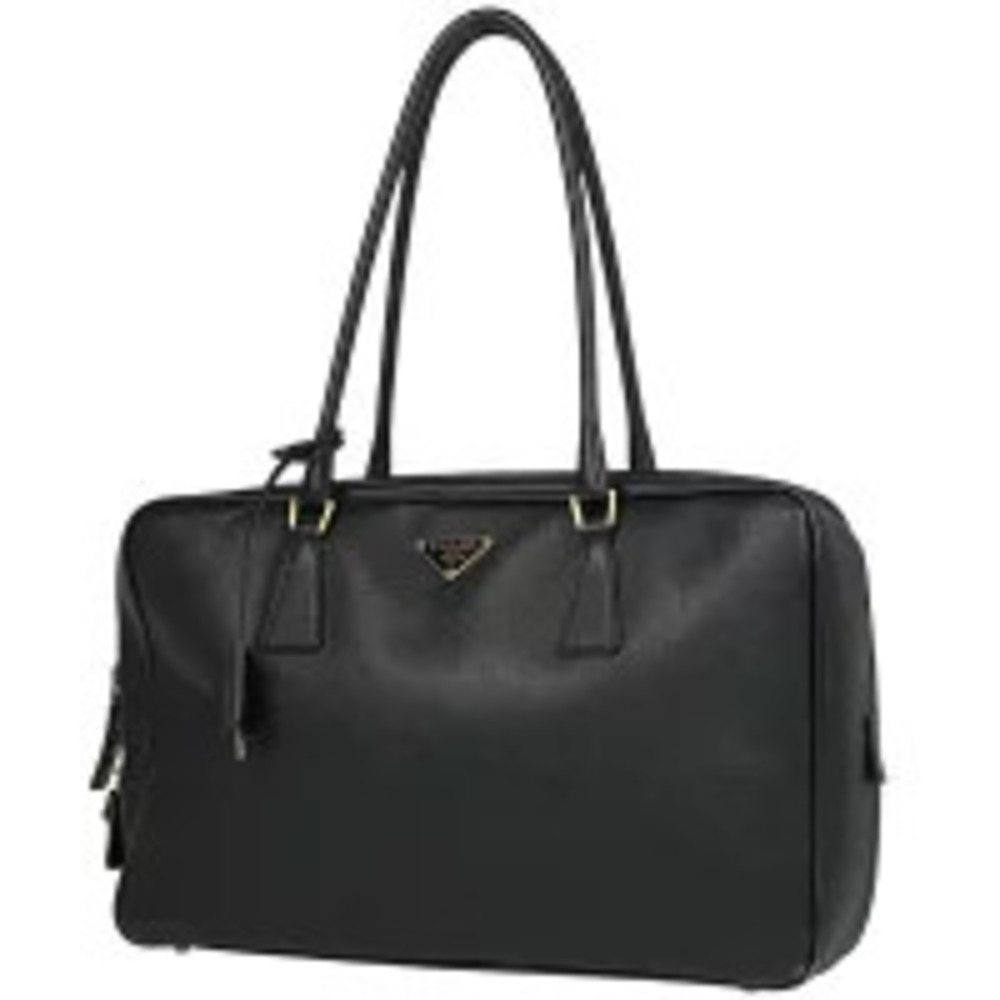 Prada Plate Tote Bag Handbag Leather Nero Black